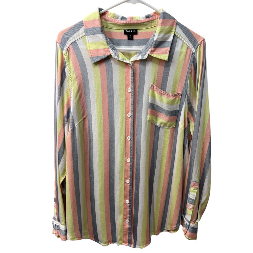 Torrid Striped Button-Down Tunic - Size 2 - image 1